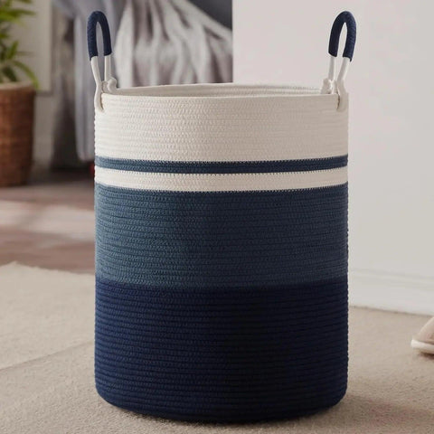 Laundry Hamper, Extra Large Cotton Rope Blanket Basket, Woven Laundry Basket with Handles