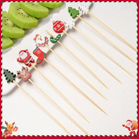 Christmas Disposable Bamboo Stick Cake Salad Fruit Food Toothpicks Christmas New Year Decor Christmas Party Decor 100PCS