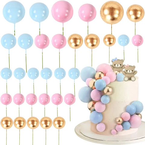 32Pcs/set Ball Cake Toppers Pink Gold Pearl Balls Cupcake Topper Flags for Kids Birthday Party Wedding Decorations Baby Shower