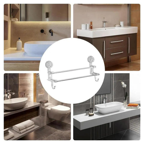 Bathroom Towel Rod Suction Cup Wall Mounted Storage Rack With Hook Self Adhesive Towel Bar Stainless Steel Bath Towel Accessory