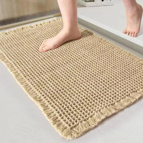 Boho Style Waffle Bath Mat, 1 Count Non-slip Washable Bath Rug, Super Absorbent Bath Mat, Soft Shower Mat for Bathroom Floor,Tub