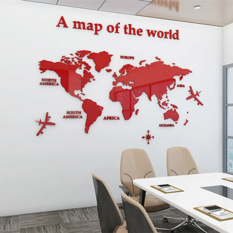 World Map Wall  3D Acrylic Wall Stickers Three-dimensional Mirror Stickers Bedroom Office Background Wall Decoration Stickers