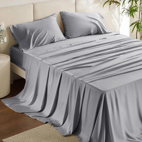 Cooling sheet set, Rayon Derived from Bamboo, Deep Pocket Up to 16", Breathable & Soft, Hotel Luxury Silky Bedding Sheet