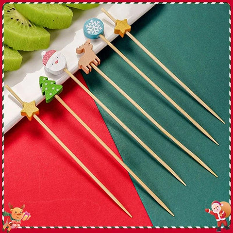 Christmas Disposable Bamboo Stick Cake Salad Fruit Food Toothpicks Christmas New Year Decor Christmas Party Decor 100PCS