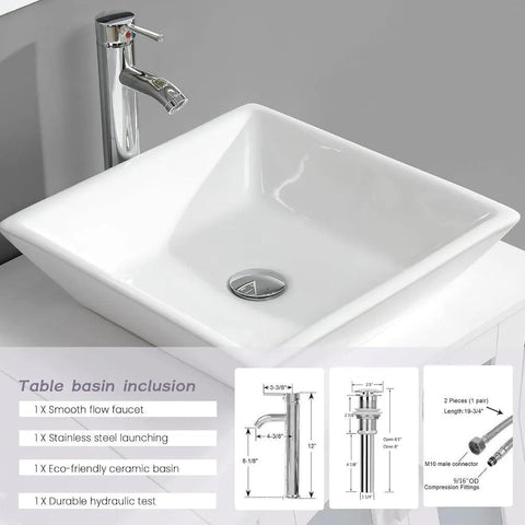 36” Bathroom Vanity Sink Combo with Free Standing Small Side Cabinet, Ceramic Vessel Sink&Water Save Faucet & Pop Up Drain&Mirro