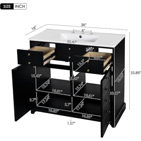 36 Inch Bathroom Vanity with Single Sink,Modern Bathroom Storage Cabinet with 2 Doors & 2 Drawers,Freestanding Bathroom Vanities