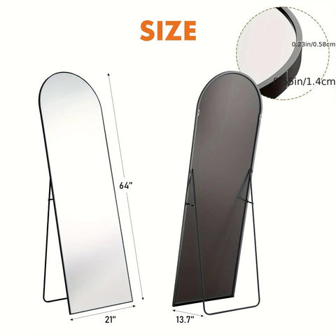 Full Body Mirror - 64"x21" / 59"x16" Size, Tall Arched Floor Standing Mirror with Aluminum Alloy Thin Frame, Suitable for