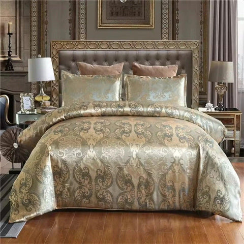 High-end European  Satin Jacquard Duvet Cover Set  King and Queen Size Beds - Elegant Wedding Bedding Set with Single a