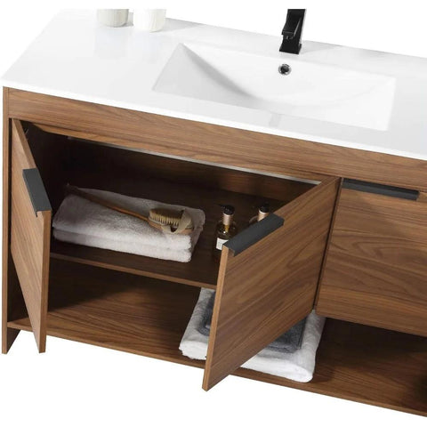 Bathroom Vanity with Integrated Ceramic Sink - Bathroom Vanity with Sink & Modern Knob Design with Sturdy Marble Top (48 Inch)