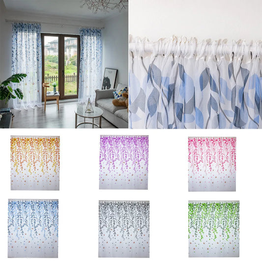 Leaves Sheer Curtain Tulle Window Voile Drape 1 Panel Fabric Stone Curtains