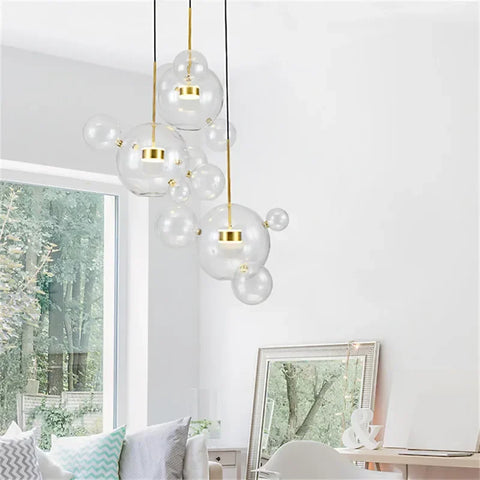 Modern Clear Glass LED Chandelier Lighting  Living Room Chandelier for Dining Room Bubble Glass Pendant Lights