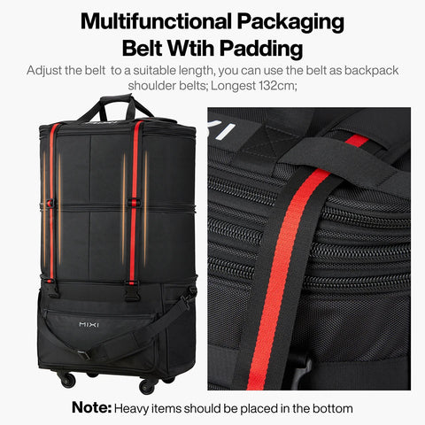 Mixi Foldable Travel Bag Hand Carry Duffel Bag with Wheels Expandable Rolling Travel Bag Large Capacity Waterproof Luggage Bag