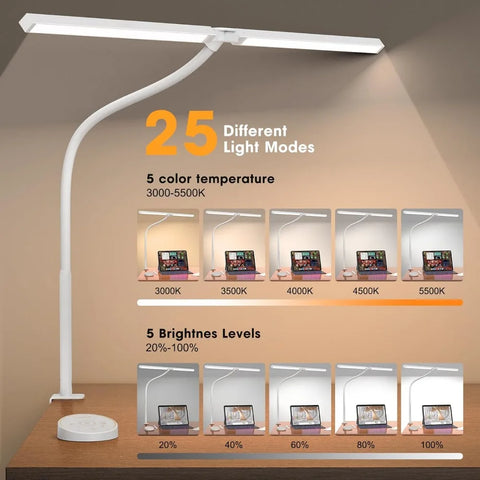 Led Desk Lamp for Office Home - Eye Caring Architect lamp with Clamp,Dual Screen Computer Monitor Gooseneck Smart Light: 24W 5 C