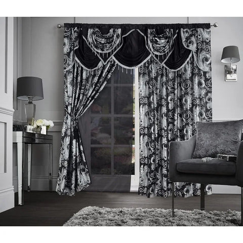 Jacquard Luxury Window 1 Panel Set Curtain with Attached Valance and Backing Bedroom