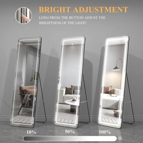 63"x20" Full Length Floor Mirror Dimming Lights Full-Size Body Mirror Lighted Mirror, Free Standing Mirror Wall Mounted Hanging