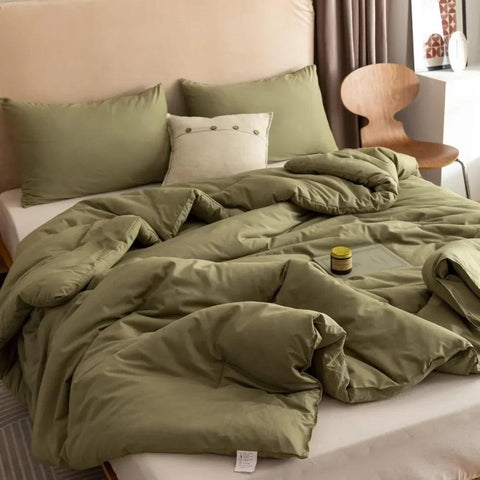 Bedding Sets Olive Green, 3pcs (1 Boho Olive Comforter & 2 Pillowcases), All Season Lightweight Blanket Quilt, Bed Cover