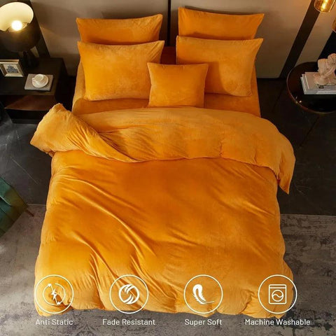 Velvet Burnt Orange Duvet Cover Queen Size, Soft Flannel Duvet Cover with Zipper Solid Breathable Silky Velour Comforter