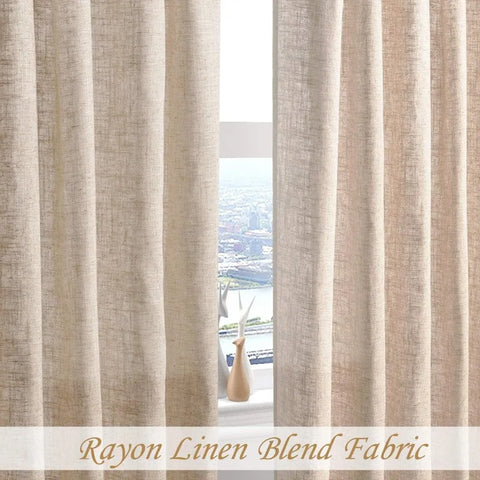 White Tie Top Curtain Semi Sheer Window Treatment Linen Cotton Blend Decorative for Living Room Drape 108 Inch Length