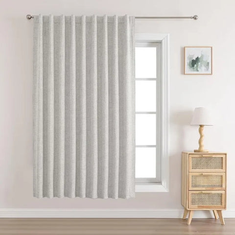 Blackout Linen Curtains Long 100% Blackout Drapes 95 inch Length 2 Panels Set