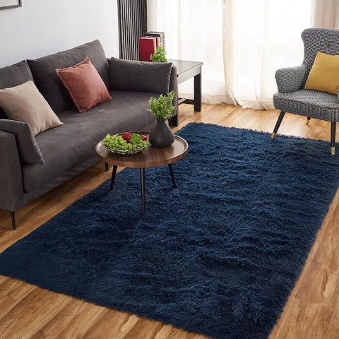 Rugs , Area Rug,  Clearance Navy Blue Laundry Room Rug, Large Throw for Playroom Room- Soft, Fluffy, Shaggy Carpets