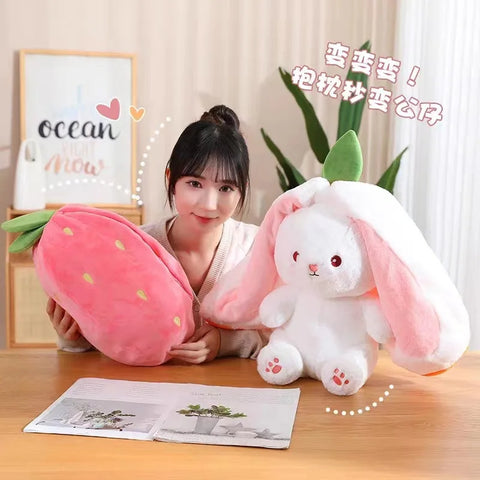 New transformation fruit rabbit plush toys for children with sleep pillow birthday gift female strawberry carrot rabbit dolls