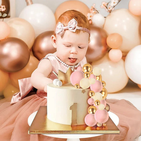 32Pcs/set Ball Cake Toppers Pink Gold Pearl Balls Cupcake Topper Flags for Kids Birthday Party Wedding Decorations Baby Shower