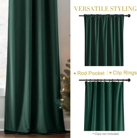 JINCHAN Emerald Green Velvet Black Curtains  Living Room Bedroom Curtain Luxury Window Drapes Room Darkening Extra Long Curtain