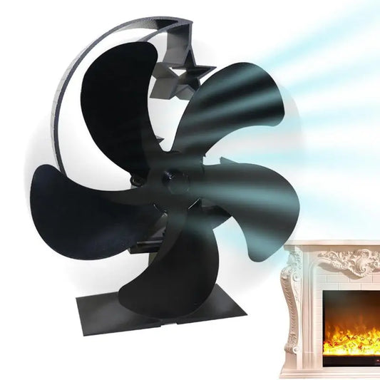 Wood Stove Blower Fan 5 Blades High Efficiency Fireplace Fan With Moon Star Shape Stand Quiet Working Thermodynamic Wood Burning