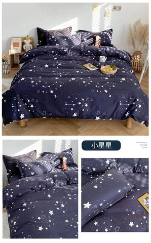 Cute Double Cotton Bedding Set with Four-Piece Linens, Pillowcase, Textile for Girl's Dormitory Bedclothes