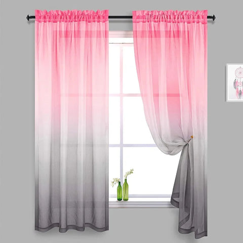 Pink Gray Sheer Curtains  Transparent Voile Grommet Curtains for Living Dining Room Drapes