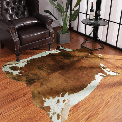 American Style Cowhide Carpet Cow Print Rug for Bedroom Living Room Cute Animal Printed Carpet Faux Cowhide Rugs for Home Decor