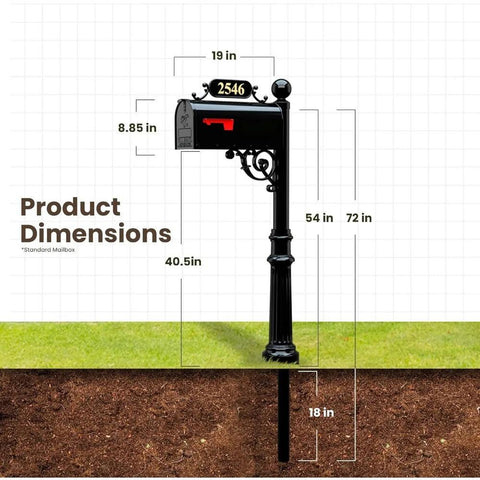 Avenues Mailbox & Post – Black Rust Resistant Metal Mailbox System – Includes Address Plaque, Scroll &Mounting Hardware