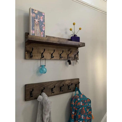 Coat Rack with Shelf Wall Mounted with Storage (Choose your Length) Entryway Organizer Key Hooks (36"L (9 hooks))