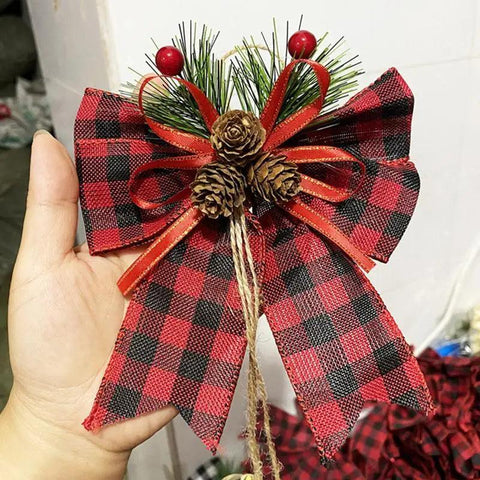 1 pcs Christmas Tree Large Topper Bow Knot with Artificial Spruce Pine Cones and Christmas Bell New Year Decorations 2024