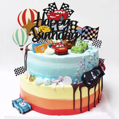 Disney Cartoon Lightning McQueen Car Theme Birthday Cake Topper Car Racing Boy Birthday Baby Shower Cake Decoration Supplies