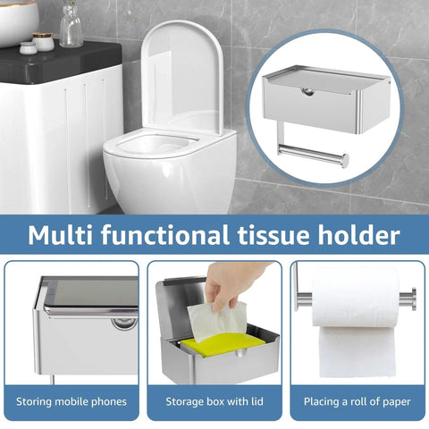 Toilet Paper Holder Stainless Steel Bathroom Roll Holder with Storage Box Wall Mounted WC Paper Phone Holders Home Towel Holder