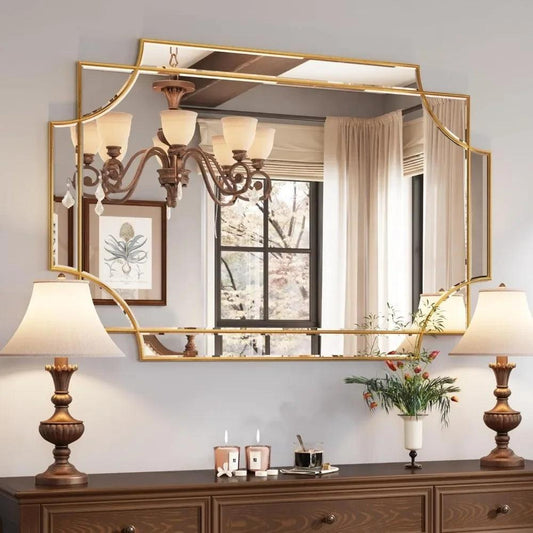 32"x48" Large Gold Mirror Wall, Modern Decorative Rectangle Vanity Mirror Bevelled Full Length Mirror Bathroom Living