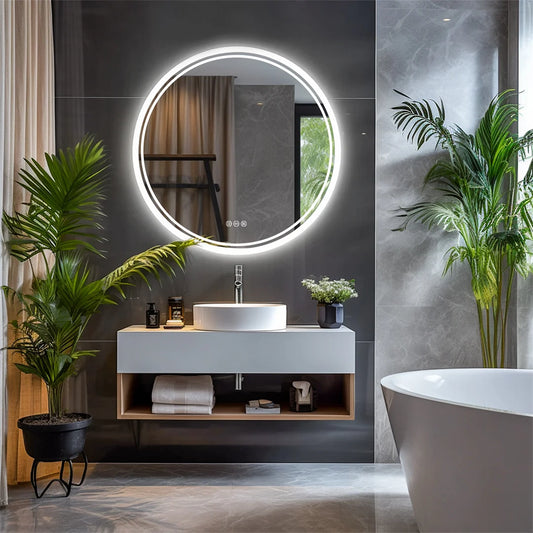 LUVODI Intelligent Illuminate Big Round Mirror for Bathroom Touch Screen Dimmable Anti-fog Bathroom LED Light Mirror