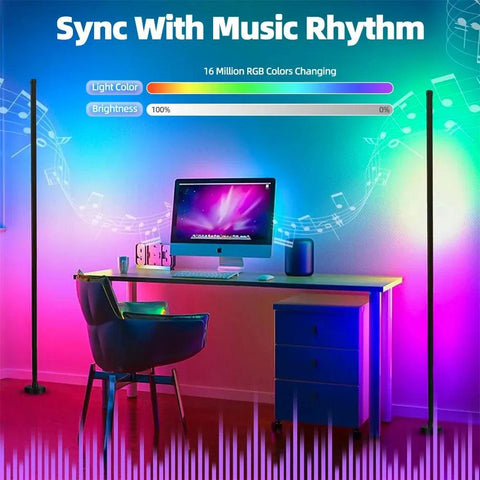 Smart RGB LED Floor Lamp Remote APP Control Music Sync Corner Lighting Timer Modern Mood Standing Lamp for Bedroom Living Room