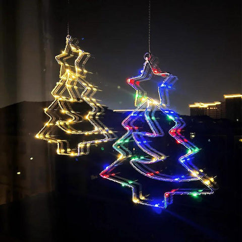 Xmas Tree Iron Frame LED Light String Window Hanging Ornament 2024 Christmas Decoration For Home 2025 New Year Party Gift Supply