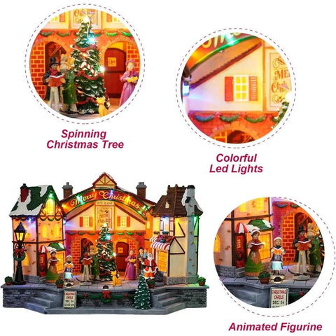 Christmas Village House Decoration,Colourful LED Lights Light Up Buildings,Christmas Cinema Scence,Music Rendering Atmosphere.