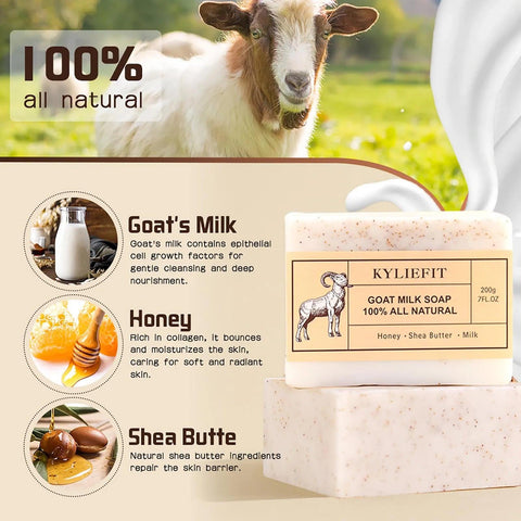 KYLIEFIT Brightening, Moisturizing Soap Bar, Enriched Shea Butter, Goat Milk, Long Lasting Rich Smooth Lather, Skin Glow, 7 oz