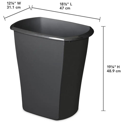 Rectangular 10 Gallon Black Wastebasket Plastic Kitchen Trash Can Stylish Contemporary Design Easy-to-Clean Surface Comfortable