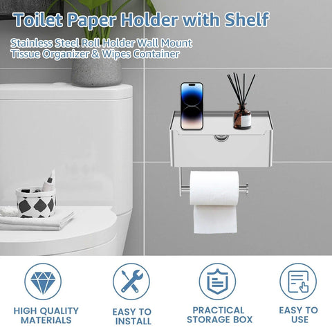 Toilet Paper Holder Stainless Steel Bathroom Roll Holder with Storage Box Wall Mounted WC Paper Phone Holders Home Towel Holder