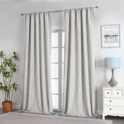 Blackout Linen Curtains Long 100% Blackout Drapes 95 inch Length 2 Panels Set