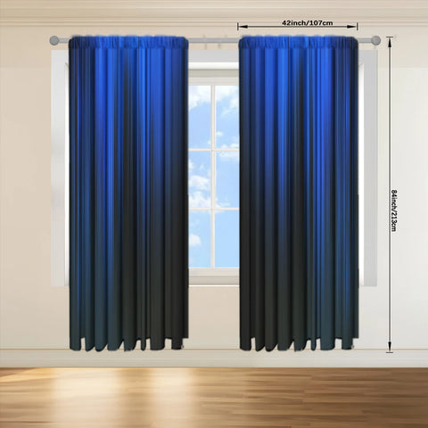 2pcs Blue/black Gradient Stripe Design Printed Curtain for Home Decor - Rod Pocket Window Treatment for Bedroom, Office, Kitchen