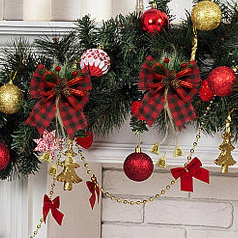 1 pcs Christmas Tree Large Topper Bow Knot with Artificial Spruce Pine Cones and Christmas Bell New Year Decorations 2024