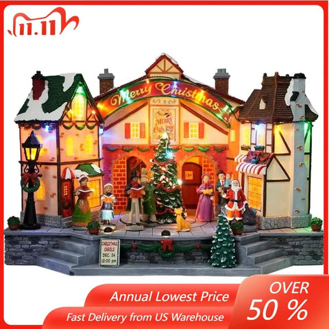 Christmas Village House Decoration,Colourful LED Lights Light Up Buildings,Christmas Cinema Scence,Music Rendering Atmosphere.