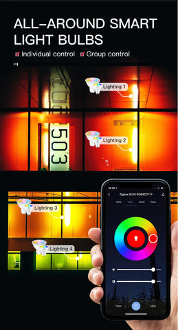 Tuya ZigBee GU10 Smart LED Bulbs RGB C+W White 4.7W Dimmable Lamps Smart Life APP  Control Light Bulbs Work with Alexa/Google