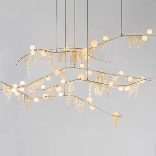 Nordic Designer G9 Chandelier Gold Tassel Led Glass Pendant Chandelier Lighting Living Room Rod Hanging Lamp Fixtures Room Decor